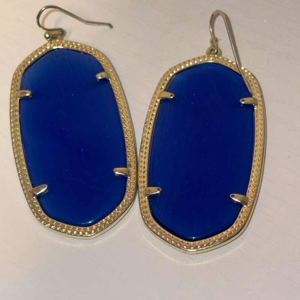 Kendra Scott large Gold and Blue Dangle Earrings EUC